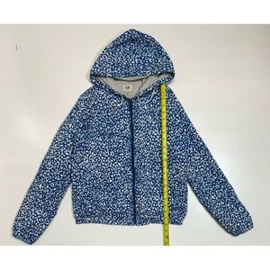 Obey Jacket Womens XS‎ Blue Cheetah Print Hooded Water Resistant Zip Up Coat